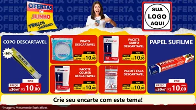Modelo de TV para TV Horizontal com o tema Ofertas de Junho - Preços Incríveis para Embalagens