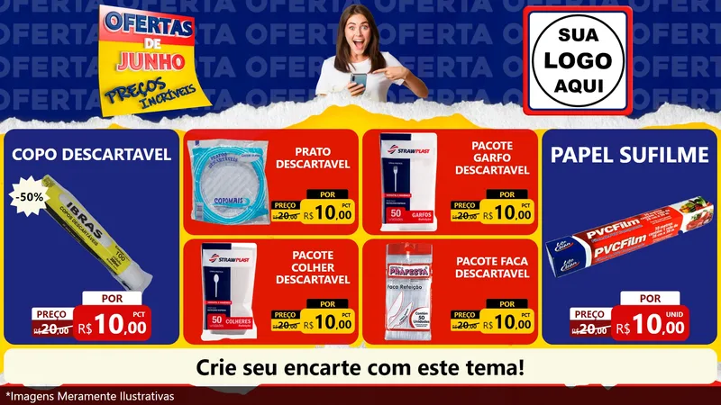 Modelo de TV para TV Horizontal com o tema Ofertas de Junho - Preços Incríveis para Embalagens