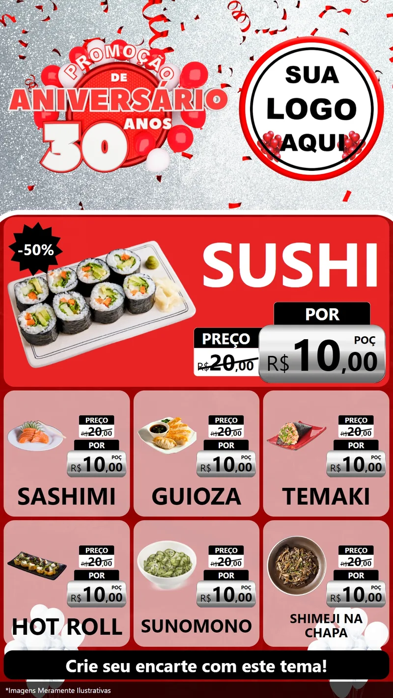Modelo de Rede Social para Stories com o tema Promoção de Aniversário - 30 Anos para Comida japonesa