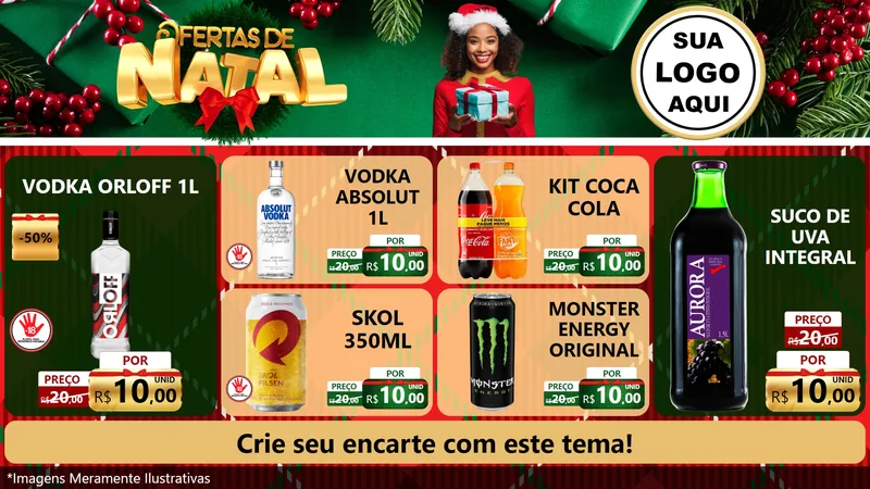 Modelo de TV para TV Horizontal com o tema Ofertas de Natal para Distribuidora de bebidas