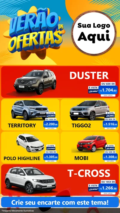 Modelo de TV para TV Vertical com o tema Verão de Ofertas para Concessionaria de Carros