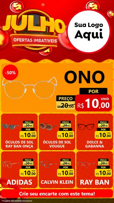 Modelo de Rede Social para Stories com o tema Julho Ofertas Imbatíveis para Óticas