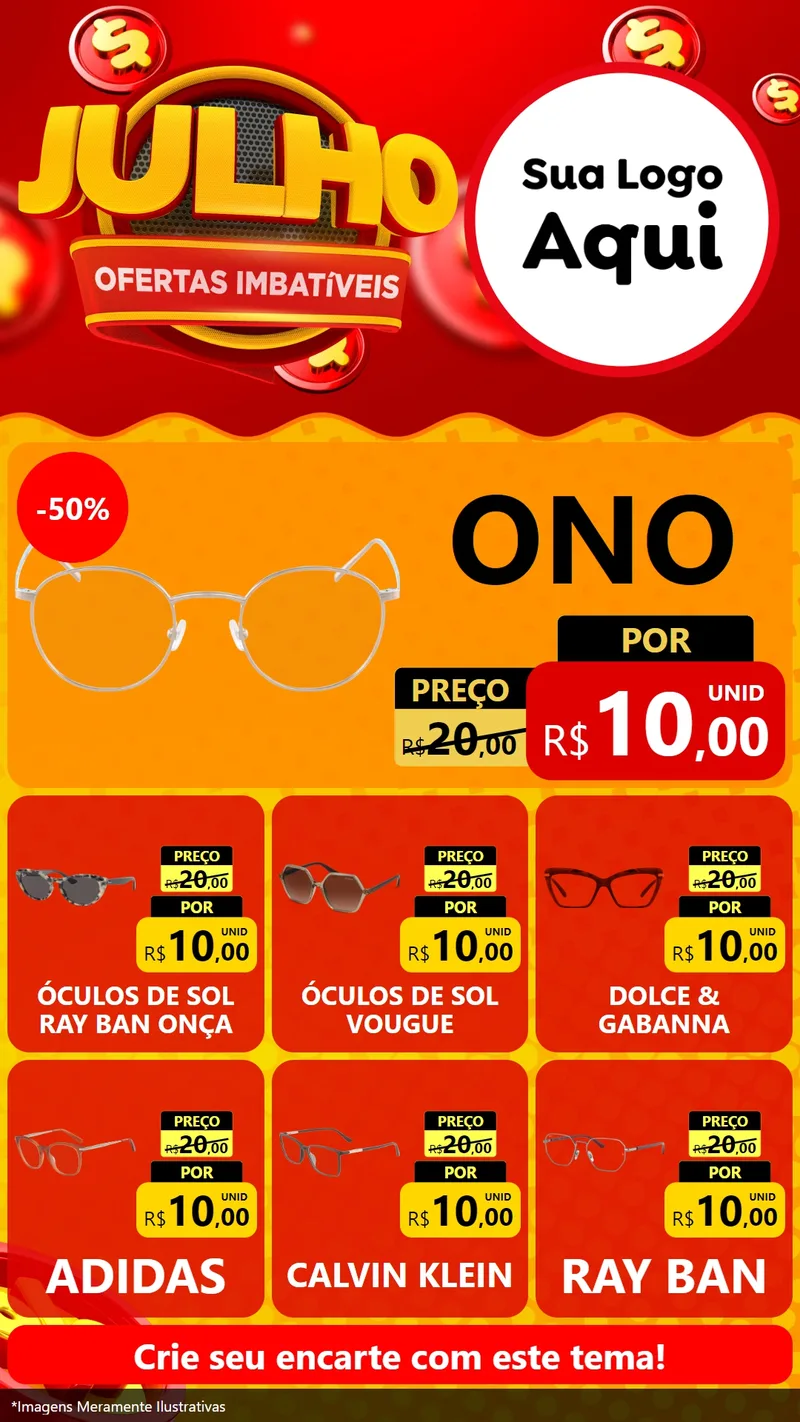 Modelo de Rede Social para Stories com o tema Julho Ofertas Imbatíveis para Óticas