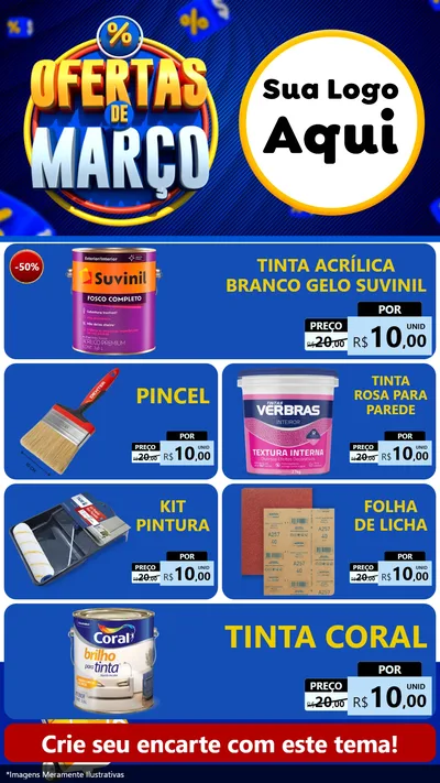 Modelo de TV para TV Vertical com o tema Ofertas de Março para Tintas e Ferramentas