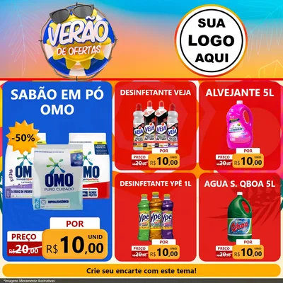 Modelo de Rede Social para Feed Facebook com o tema Verão de Ofertas para Produtos de Limpeza