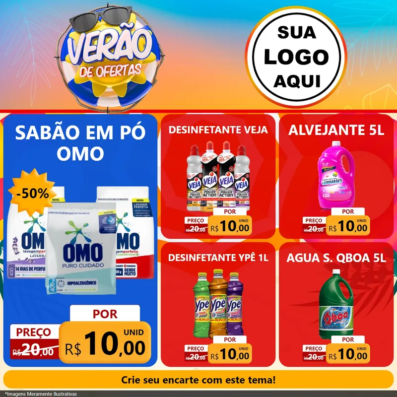 Modelo de Rede Social para Feed Facebook com o tema Verão de Ofertas para Produtos de Limpeza