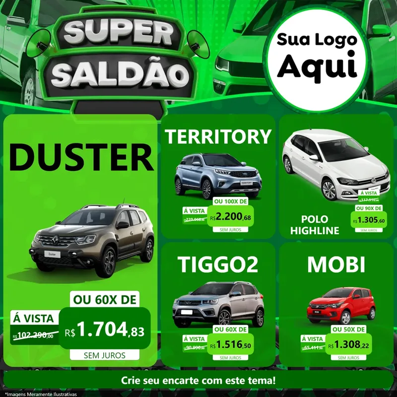 Modelo de Rede Social para Feed Facebook com o tema Super Saldão - Carros para Concessionaria de Carros