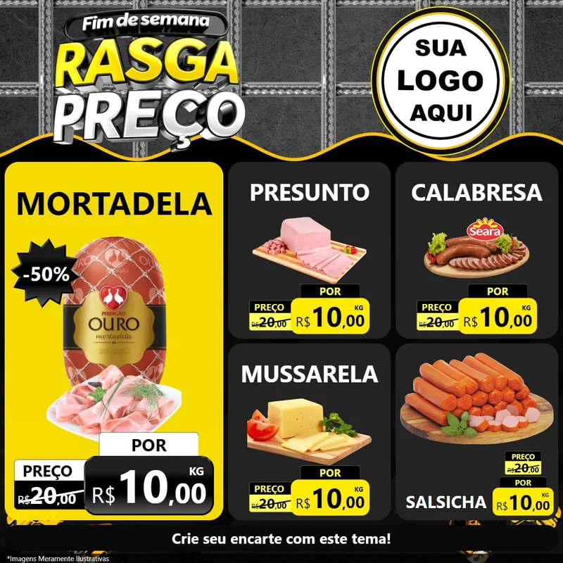 Modelo de Rede Social para Feed Facebook com o tema Fim de Semana Rasga Preço para Frios e Laticínios