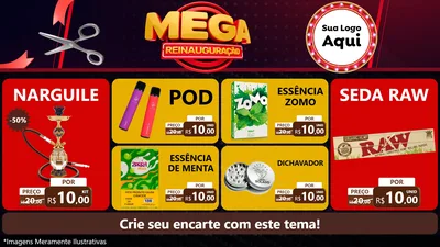 Modelo de TV para TV Horizontal com o tema Mega Reinauguração para Tabacaria