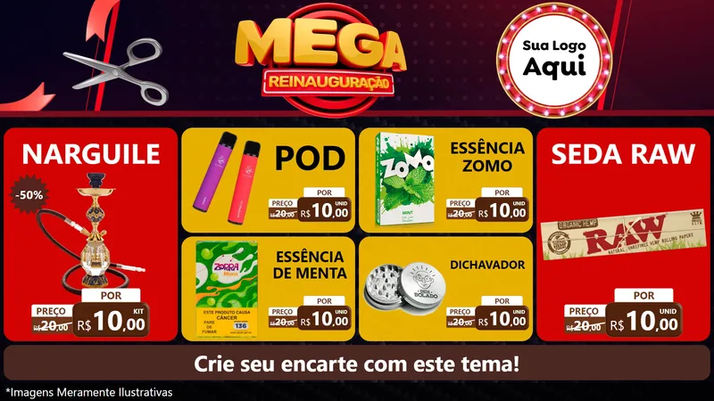 Modelo de TV para TV Horizontal com o tema Mega Reinauguração para Tabacaria