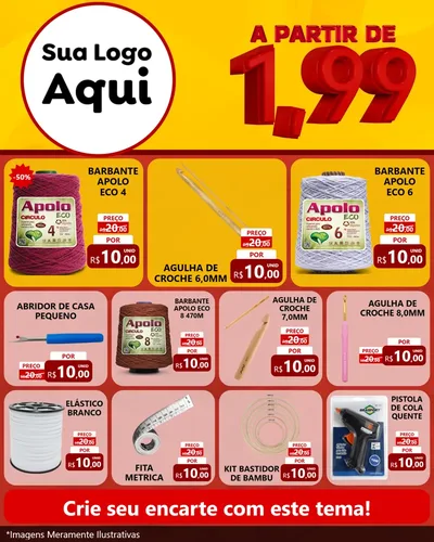 Modelo de Rede Social para Feed Instagram com o tema A Partir de Um e Noventa e Nove - 1,99 para Armarinho e Aviamentos