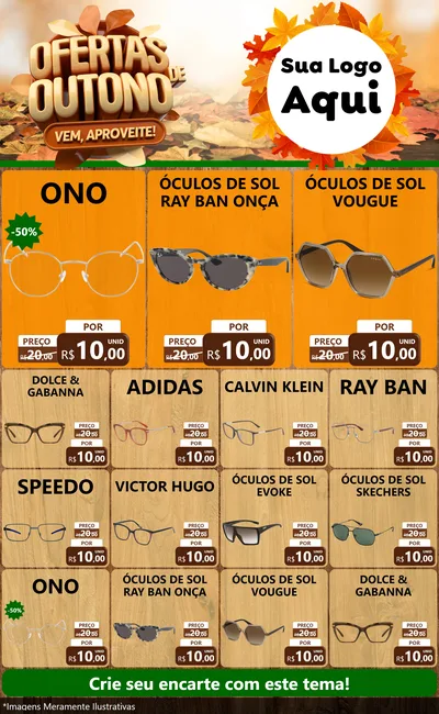 Modelo de Encarte para Encarte Grande com o tema Ofertas de Outono - Vem, Aproveite! para Óticas