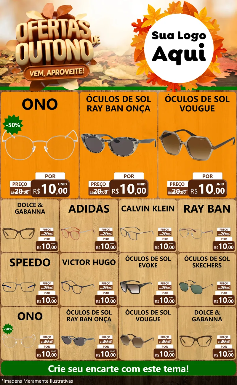 Modelo de Encarte para Encarte Grande com o tema Ofertas de Outono - Vem, Aproveite! para Óticas