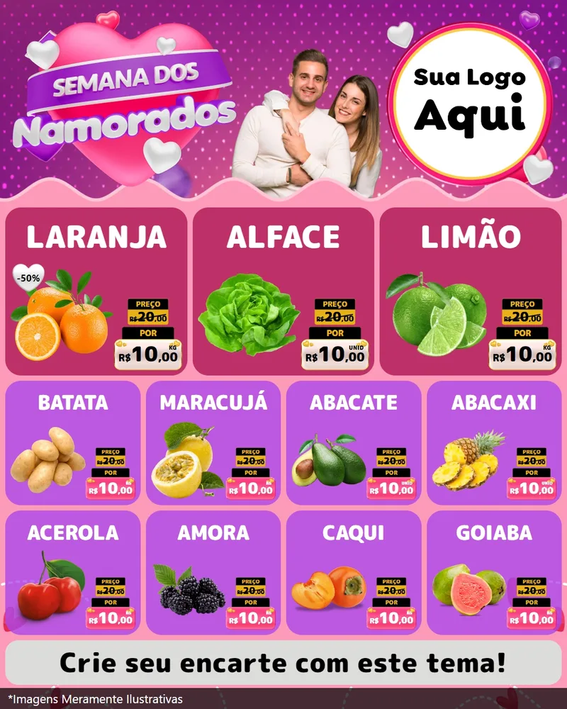 Modelo de Rede Social para Feed Instagram com o tema Semana dos Namorados para Hortifrúti