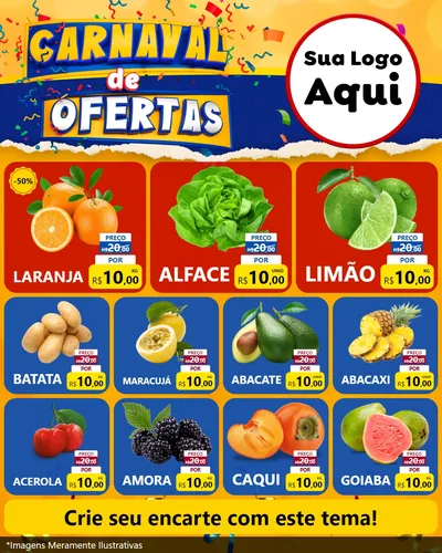 Modelo de Rede Social para Feed Instagram com o tema Carnaval de Ofertas para Hortifrúti