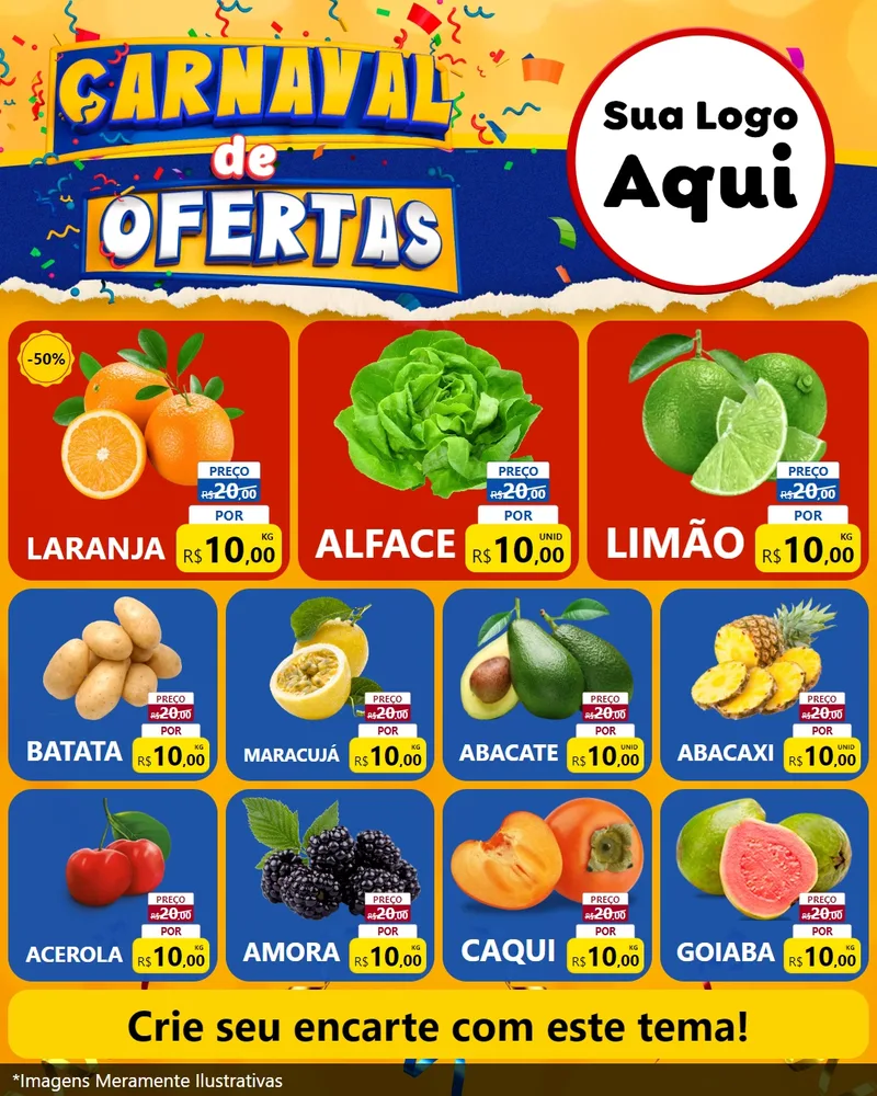 Modelo de Rede Social para Feed Instagram com o tema Carnaval de Ofertas para Hortifrúti
