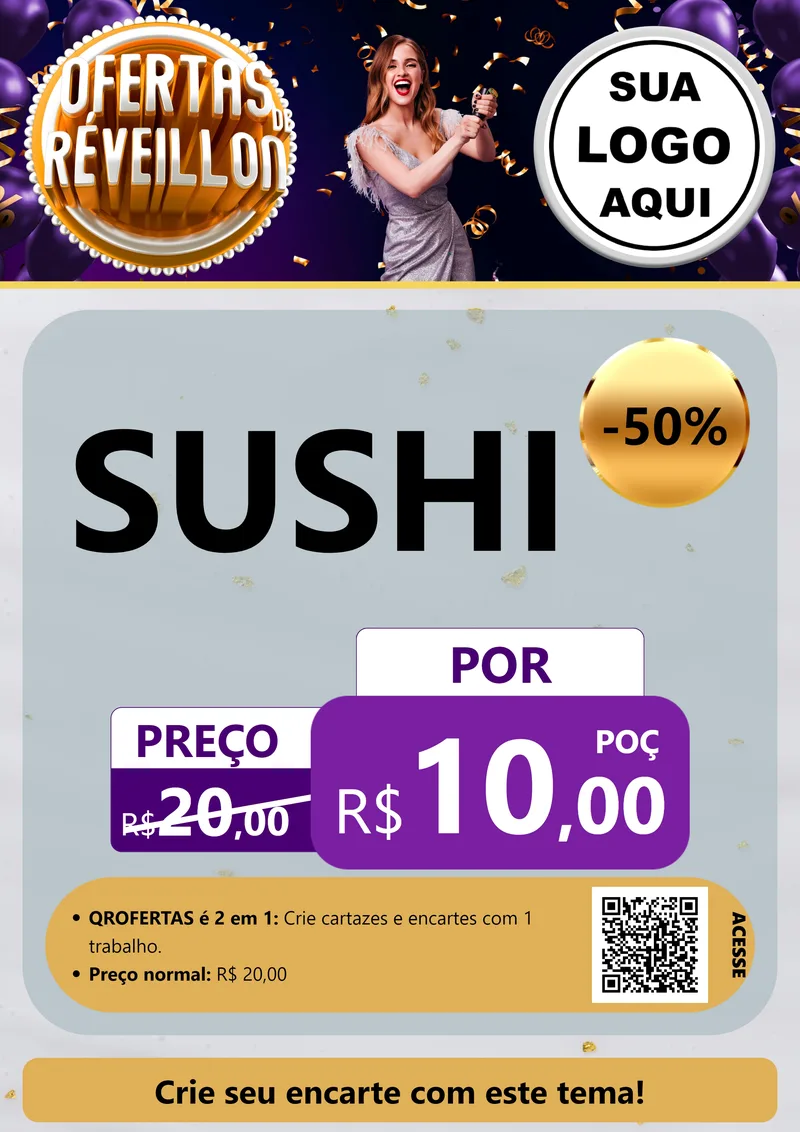 Modelo de Cartaz para Cartaz A4 Vertical com o tema Ofertas de Réveillon para Comida japonesa