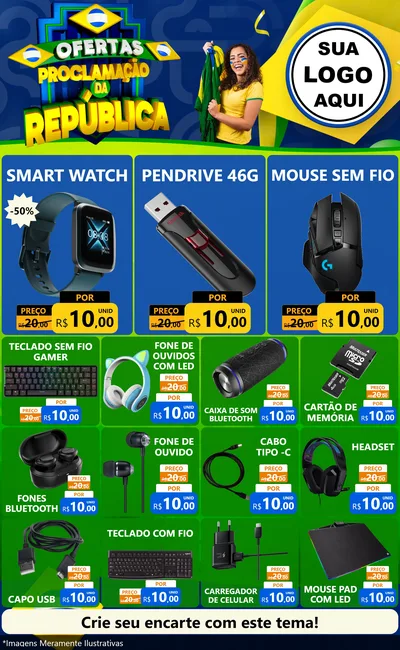 Modelo de Encarte para Encarte Grande com o tema Ofertas Proclamação da República para Informática