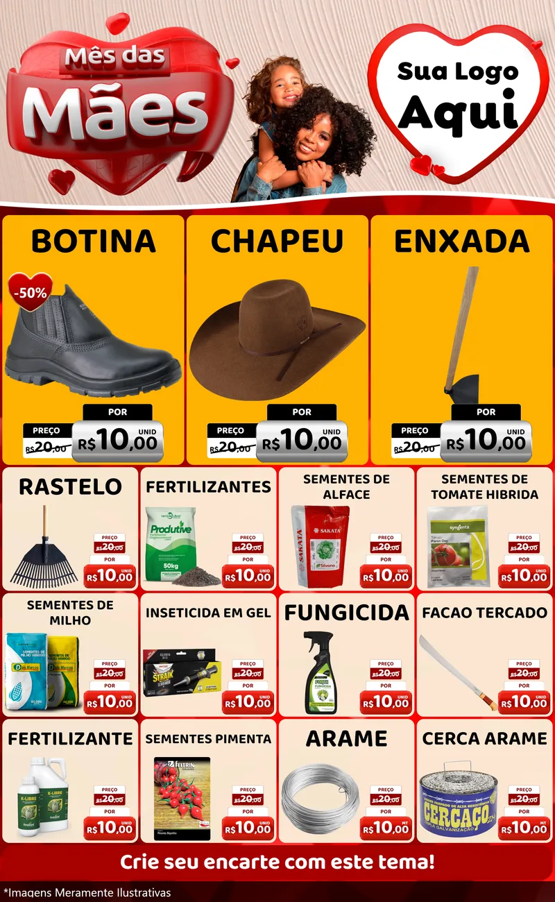 Modelo de Encarte para Encarte Grande com o tema Mês das Mães para Agropecuária