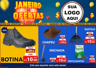 Modelo de Encarte para Encarte A4 Horizontal com o tema Janeiro de Ofertas É Aqui! para Agropecuária