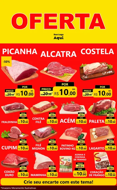 Modelo de Encarte para Encarte Grande com o tema OFERTA - Vermelho Cartaz para Açougue