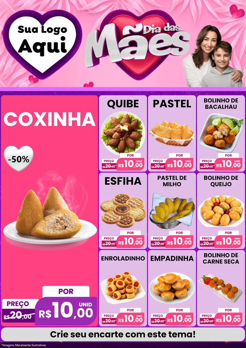 Modelo de Encarte para Encarte A4 Vertical com o tema Dia das Mães para Salgadaria