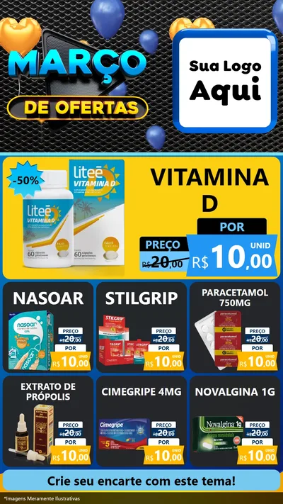 Modelo de Rede Social para Stories com o tema Março de Ofertas para Farmácia