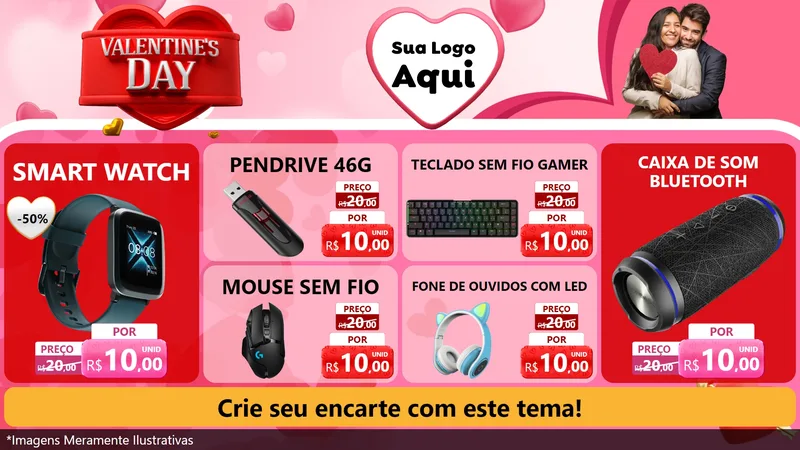 Modelo de TV para TV Horizontal com o tema Valentine's Day para Informática