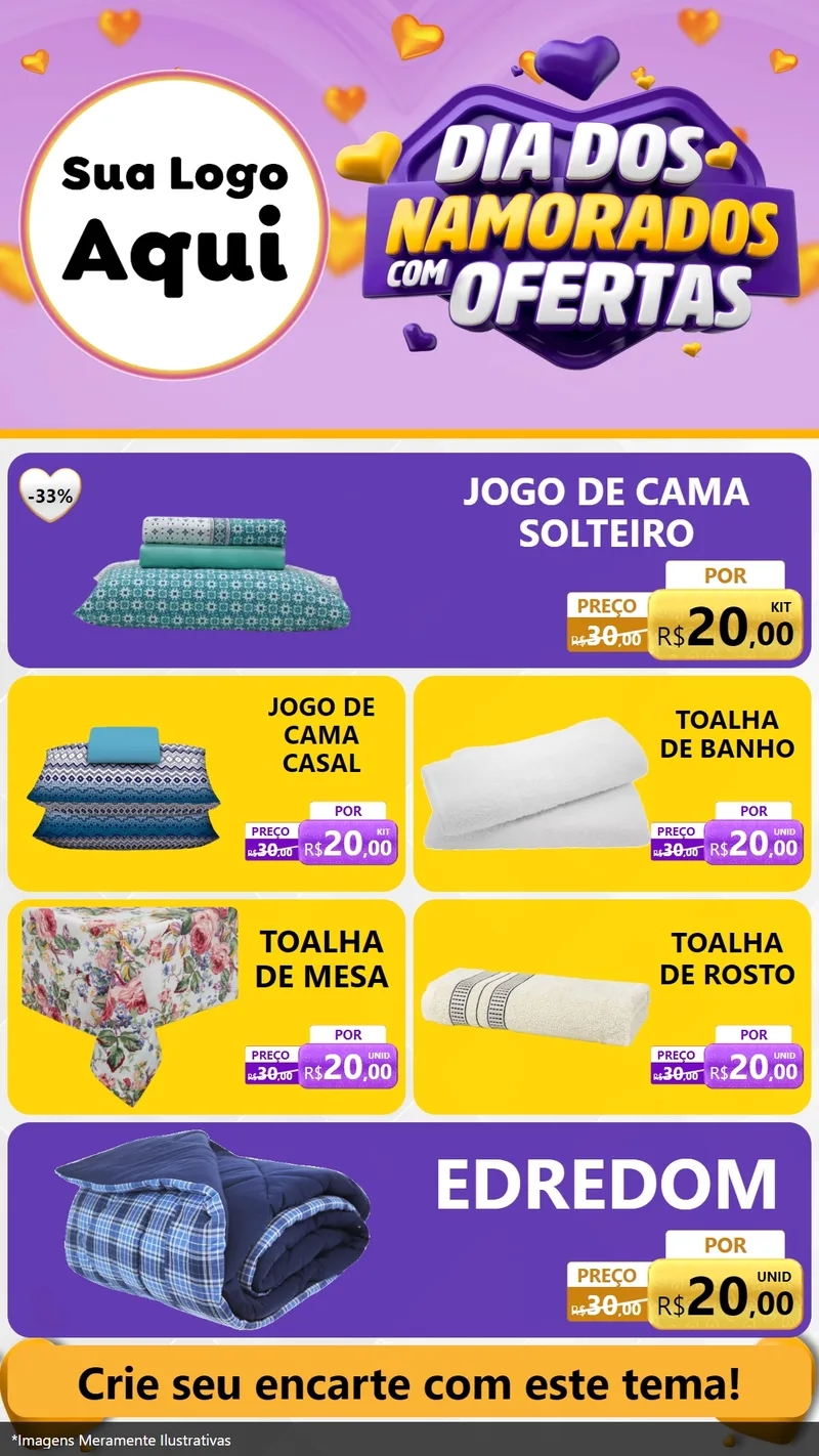 Modelo de TV para TV Vertical com o tema Dia Dos Namorados Com Ofertas para Cama, Mesa e Banho