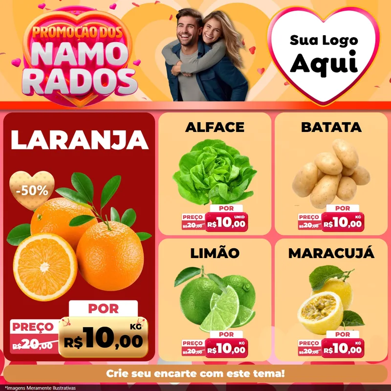 Modelo de Rede Social para Feed Facebook com o tema Promoção dos Namorados para Hortifrúti