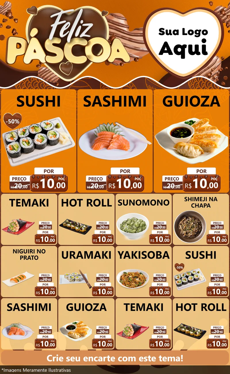 Modelo de Encarte para Encarte Grande com o tema Feliz Páscoa para Comida japonesa