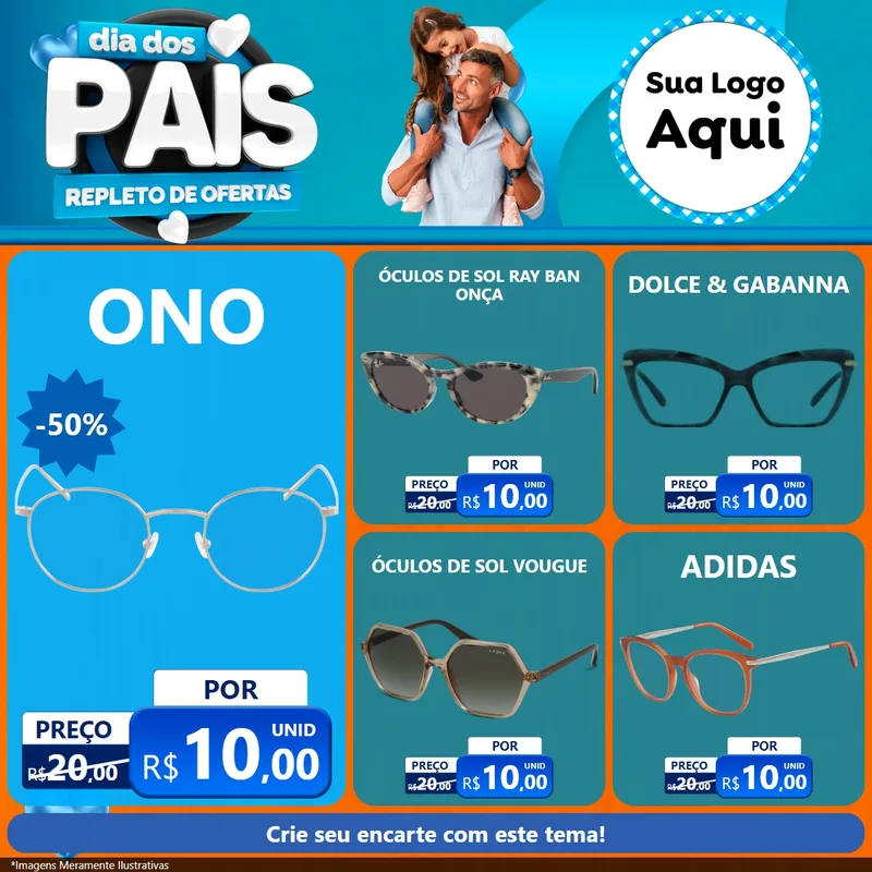 Modelo de Rede Social para Feed Facebook com o tema Dia Dos Pais Repleto de Ofertas para Óticas