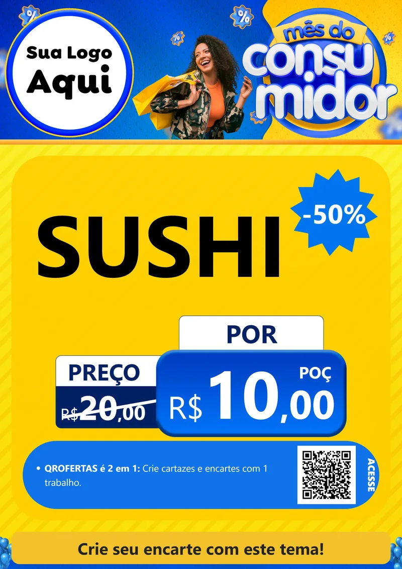 Modelo de Cartaz para Cartaz A4 Vertical com o tema Mês do Consumidor para Comida japonesa