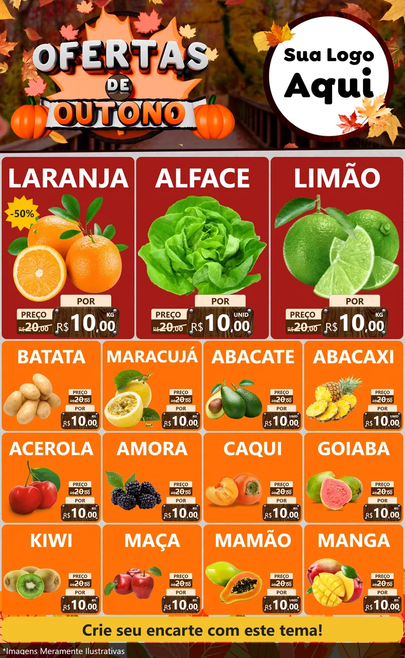 Modelo de Encarte para Encarte Grande com o tema Ofertas de Outono para Hortifrúti