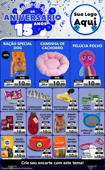Modelo de Encarte para Encarte Grande com o tema Promoção de Aniversário - 15 Anos para Pet Shop
