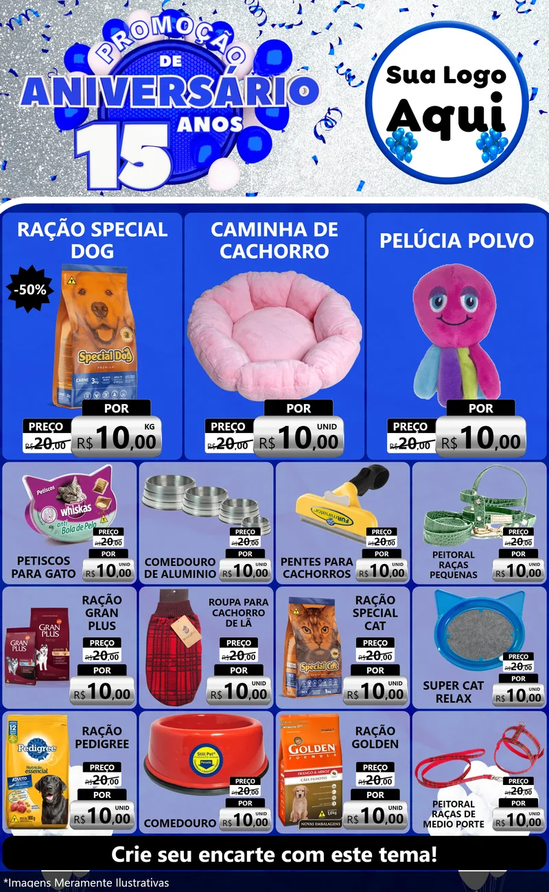 Modelo de Encarte para Encarte Grande com o tema Promoção de Aniversário - 15 Anos para Pet Shop
