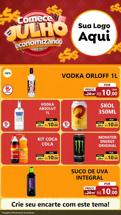 Modelo de TV para TV Vertical com o tema Comece Julho Economizando para Distribuidora de bebidas