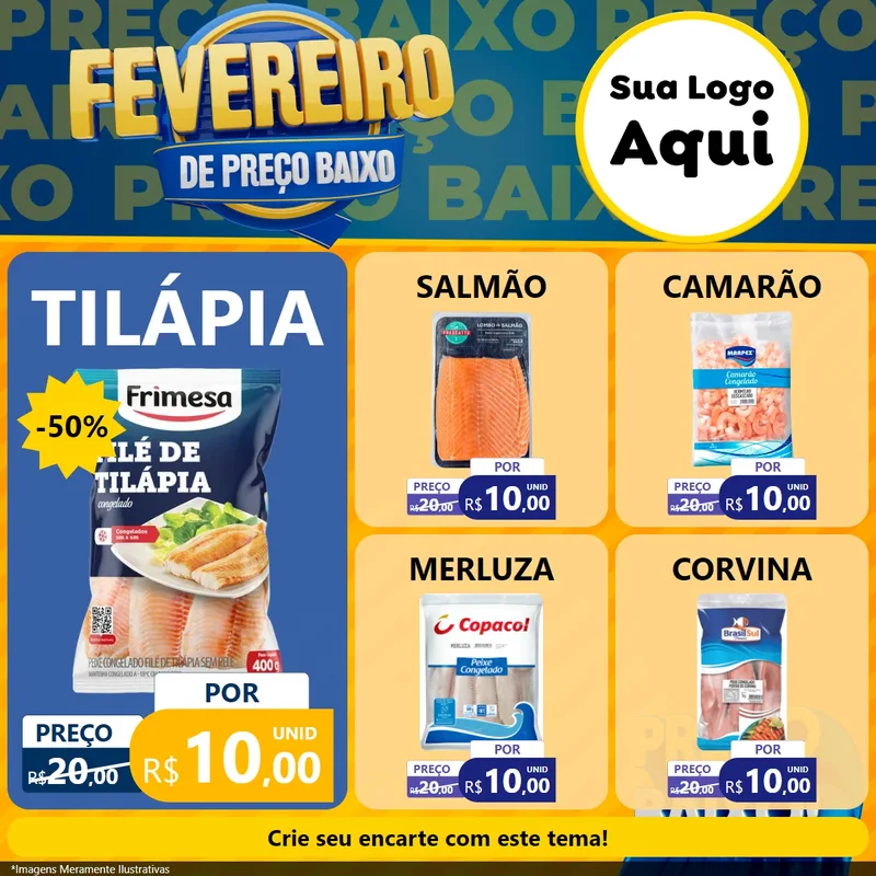 Modelo de Rede Social para Feed Facebook com o tema Fevereiro de Preço Baixo para Peixaria
