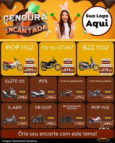 Modelo de Rede Social para Feed Instagram com o tema Cenoura Encantada - Páscoa para Concessionaria de Motos