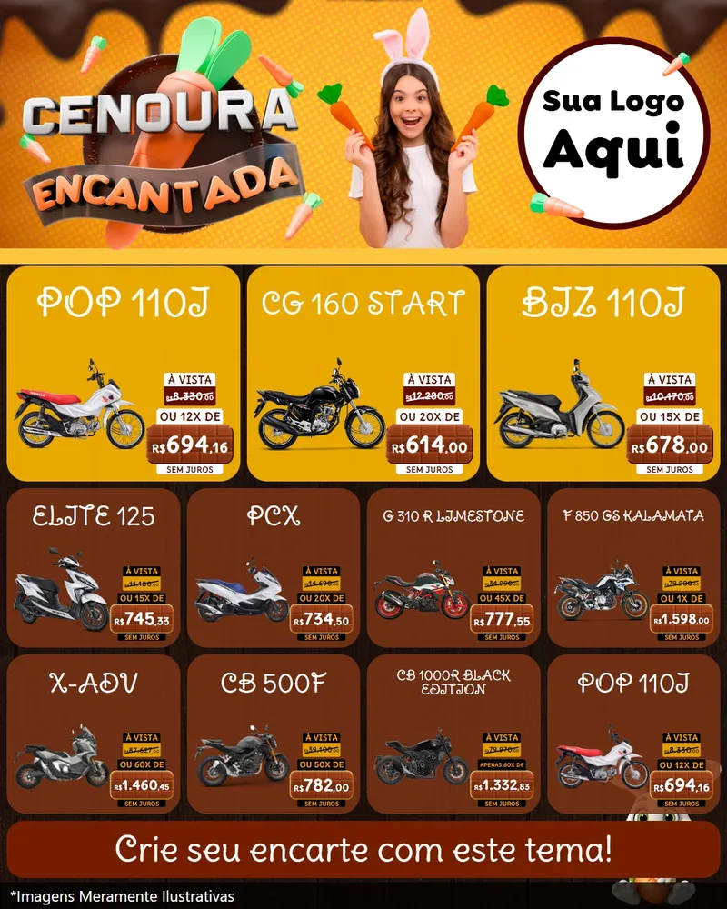 Modelo de Rede Social para Feed Instagram com o tema Cenoura Encantada - Páscoa para Concessionaria de Motos