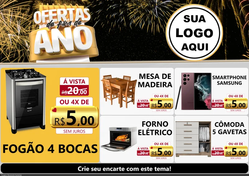 Modelo de Encarte para Encarte A4 Horizontal com o tema Ofertas de Fim de Ano para Móveis e Eletro