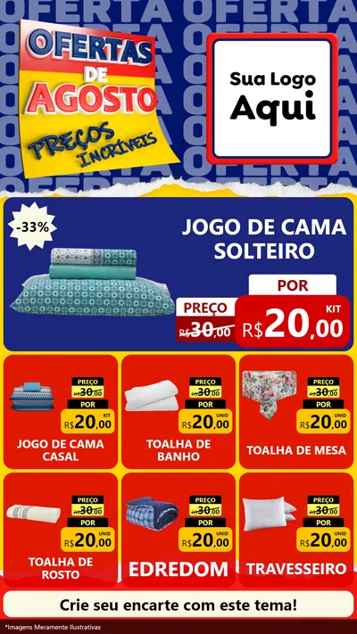 Modelo de Rede Social para Stories com o tema Ofertas de Agosto - Preços Incríveis para Cama, Mesa e Banho