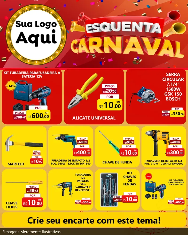 Modelo de Rede Social para Feed Instagram com o tema Esquenta Carnaval para Maquinas e Ferramentas