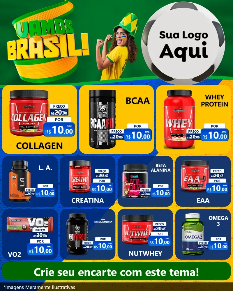Modelo de Rede Social para Feed Instagram com o tema Vamos Brasil - Copa para Suplementos alimentares