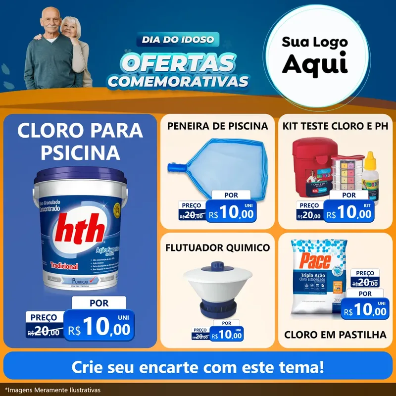 Modelo de Rede Social para Feed Facebook com o tema Dia do Idoso para Produtos para Piscina
