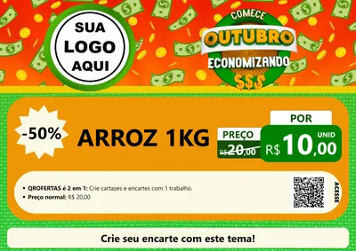 Modelo de Cartaz para Cartaz A4 Horizontal com o tema Comece Outubro Economizando para Supermercado