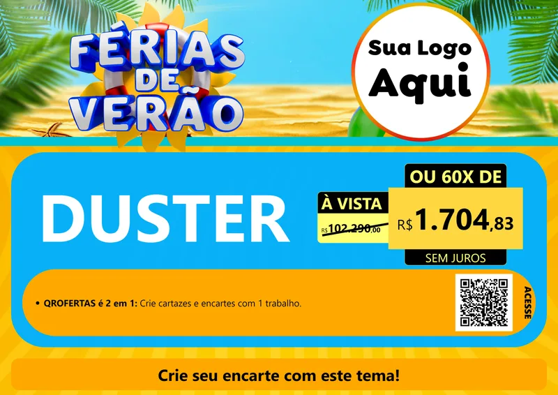 Modelo de Cartaz para Cartaz A4 Horizontal com o tema Férias de Verão para Concessionaria de Carros