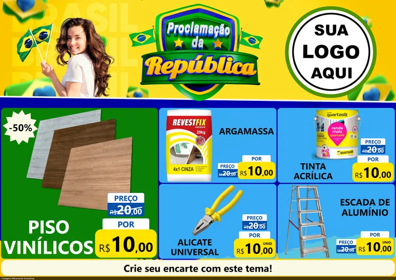 Modelo de Encarte para Encarte A4 Horizontal com o tema Proclamação da República para Material para Construção