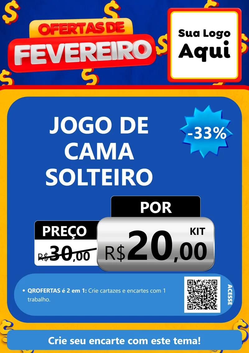 Modelo de Cartaz para Cartaz A4 Vertical com o tema Ofertas de Fevereiro para Cama, Mesa e Banho