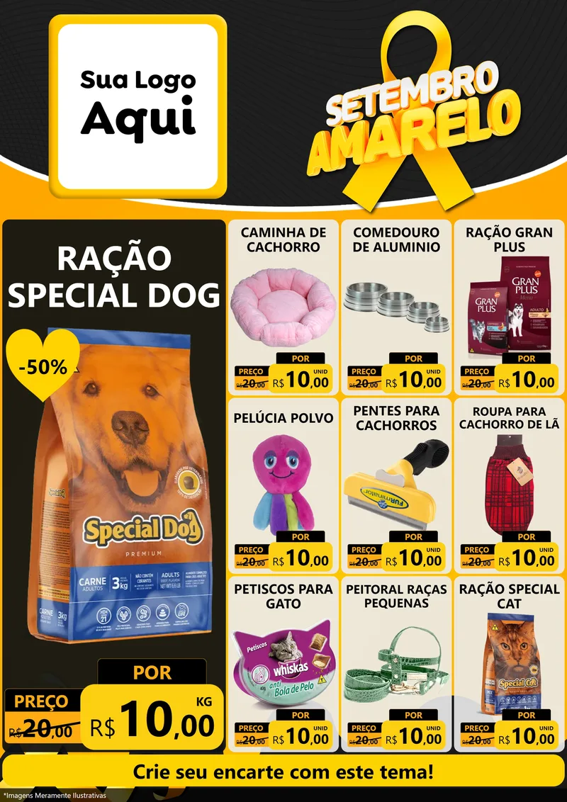 Modelo de Encarte para Encarte A4 Vertical com o tema Setembro Amarelo para Pet Shop